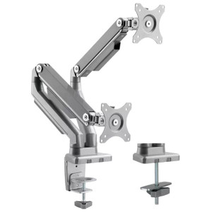 EMA14 Series Dual Monitor Arm Spring Adjustable with Cable Channel Silver and Grey