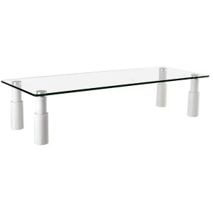 Ergovida Glass Top Monitor Stand Rectangular With Four Height Adjustable White Legs