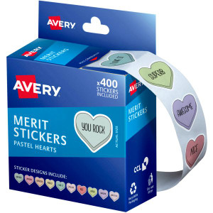 Avery Dispenser Labels 403 Merit Stickers Pastel Hearts (400 Labels)