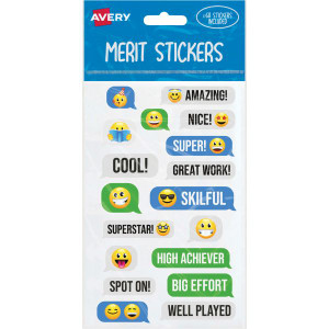 Avery Merit Stickers 72 Labels Messaging Emoji Assorted (68 Labels)