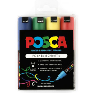 Uni Posca PC-8K Paint Marker Chisel Broad 8mm Assorted Colours Pack Of 4