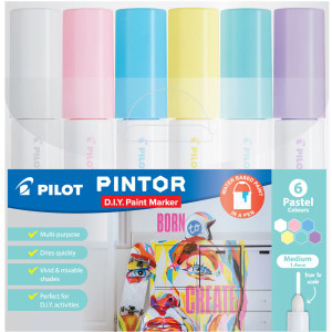 Pilot Pintor Paint Marker Medium 1.4mm Pastel Colours, Assorted Wallet of 6