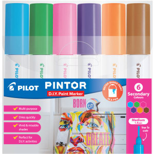 Pilot Pintor Paint Marker Medium 1.4mm Secondary Colours, Assorted Wallet of 6