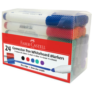 Faber-Castell Connector Whiteboard Markers, Assorted Pack of 24 (inc. 5 Colours)