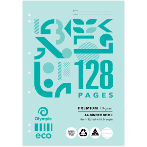 Olympic ECO Binder Book 70gsm B812P A4 128 Page 8mm with Margin (198874)