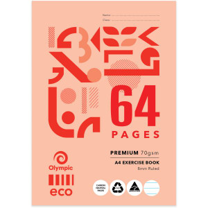 Olympic ECO Exercise Book 70gsm E864 A4 64 Page 8mm with Margin (198872)