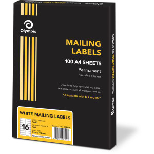 Olympic Multipurpose Mailing Labels Round Corners 16UP 99.1 x 33.9mm, Box of 100 (198702)