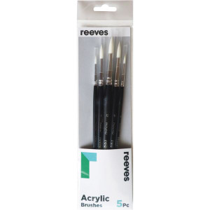 Reeves Acrylic Brushes Short Handle Set of 5 (Round 2,4,8,10,12)