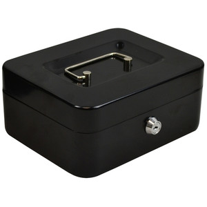 ITALPLAST 8" Deluxe Metal Cash Box - Black, Each
