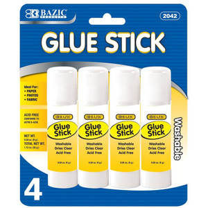 BAZIC GLUE STICKS 8G WASHABLE (PACK OF 4)