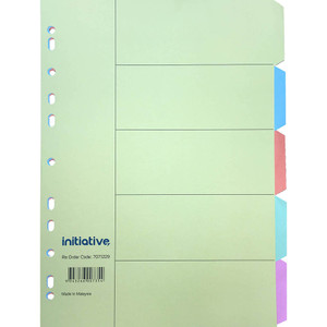 INITIATIVE DIVIDERS MANILLA 5 TAB A4 PASTEL COLOURS