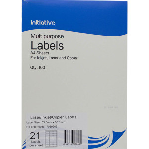 INITIATIVE MULTIPURPOSE LABELS 21UP 63.5 X 38.1MM PACK 100 *** While Stocks Last - please enquire to confirm availability ***