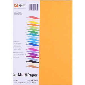 Quill Coloured Paper 80gsm A4 - Fluoro Orange, Pack of 500 (90181)