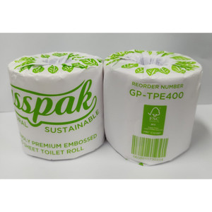 Gusspak Eco Friendly Premium Embossed 2 Ply 400 Sheet Individually Wrapped Toilet Paper Roll Box of 48