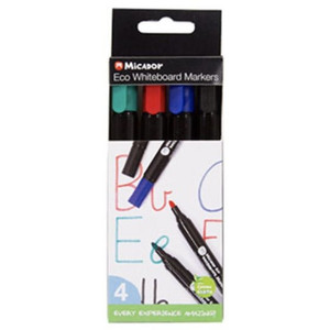 ECO WHITEBOARD MARKER - ASSORTED, WALLET 4 MICADOR