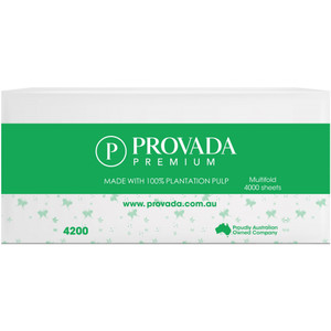Provada Multifold Hand Towel 23cm x 22.5cm 200 Sheets per Pack Carton of 20 Slimfold *** See also GP-MHT250 ***
