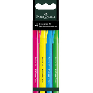 Faber-Castell Textliner 38 Slim Assorted Fluorescent Highlighters Pink / Yellow / Blue / Green (Pack of 4)