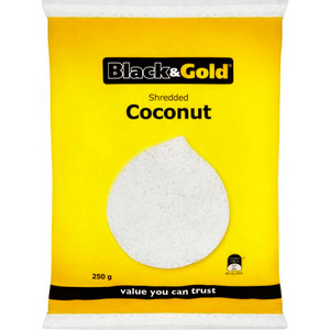 BLACK & GOLD SHREDDED COCONUT 250GM