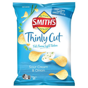 SMITHS SOUR CREAM AND ONION THINLY POTATO CHIPS 175GM