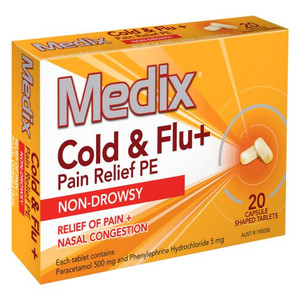 MEDIX COLD & FLU PE PAIN TABLETS SHAPED 20S