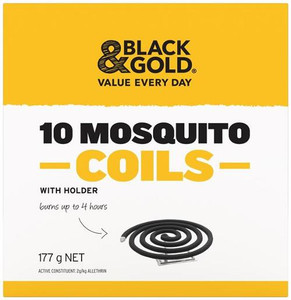 BLACK & GOLD MOSQUITO COILS WITH HOLDER 10PK (Carton of 6)