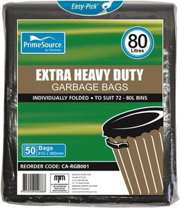 CAST AWAY GARBAGE BAGS HEAVY DUTY EASY-PICK BLACK 72-8L (CA-RGB001) 50S