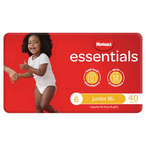 HUGGIES ESSENTIALS JUNIOR SIZE 6 NAPPIES 40S