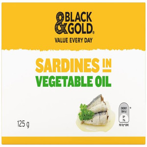 BLACK & GOLD SARDINES IN VEGETABLE OIL 125GM (Carton of 24)