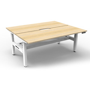 Rapidline BOOST+ Back To Back Workstation + Cable Tray 2 Person 1200mmW Oak/White