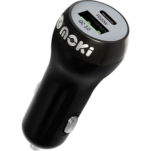 Moki PD 20W USB-C and QC 3.0 USB-A Car Charger Black