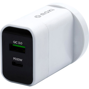 Moki PD 20W USB-C and QC 3.0 USB-A Wall Charger White