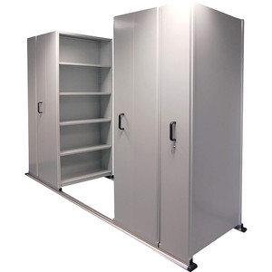 Steelco Ezi-Slide Aislesaver Unit 1200Wx400Dx3500Lx2175mmH 5 Shelves 6 Bay Silver Grey