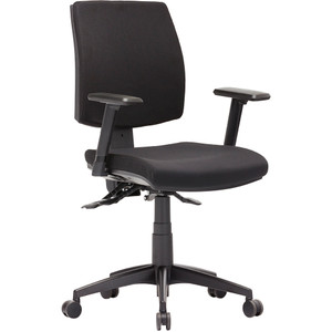 Click Low Back Task Chair 3 Lever Square Seat With Arms Black Fabric