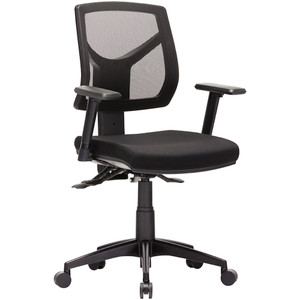 Expo Low Back Task Chair 3 Lever With Arms Mesh Back Black Fabric Square Seat