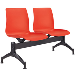 Pod 2 User Beam Seater Black Metal Frame And Red Plastic Seat