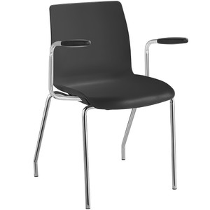 Pod 4 Leg Chair With Arms Chrome Frame Black Plastic Seat