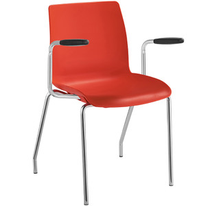 Pod 4 Leg Chair With Arms Chrome Frame Red Plastic Seat