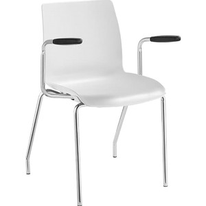 Pod 4 Leg Chair With Arms Chrome Frame White Plastic Seat