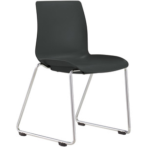 Pod Chair No Arms Sled Chrome Base Black Plastic Seat