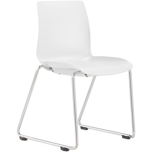 Pod Chair No Arms Sled Chrome Base White Plastic Seat