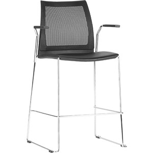 Vinn Stool With Arms Chrome Sled Base Mesh Back Black Plastic Seat