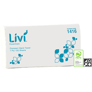 Livi Essentials Hand Towel Compact 1 Ply 150 Sheet Box Of 16