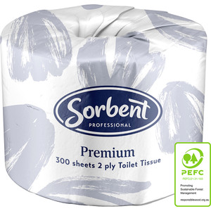 Sorbent Professional Premium Toilet Tissue Rolls 2 Ply 300 Sheets Carton of 48