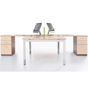 Sylex Oblique Corner Workstation 2 Person 3000 / 1500mmW + Pedestal Snow Maple