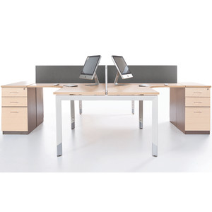Sylex Oblique Corner Workstation 4 Person 3000 / 3000mmW + Pedestal Snow Maple