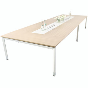 Sylex Oblique Boardroom Table 3600W x 1600D x 620-920mmH + Power Boxes Snow Maple