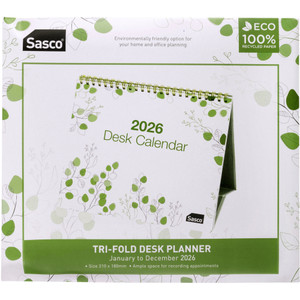 SASCO ECO TRI-FOLD DESK CALENDAR 210 X 180MM