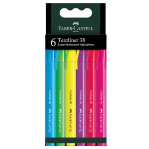 Faber-Castell Textliner 38 Slim Highlighters, Assorted Pack of 6