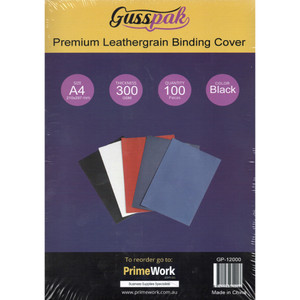 Gusspak A4 210mm x 297mm Black Leather-Grain Binding Covers 300gsm Pack Of 100