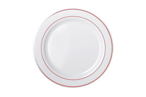 260mm Heavy Duty White Dinner Plate With Rose Gold Lining, Pack of 6